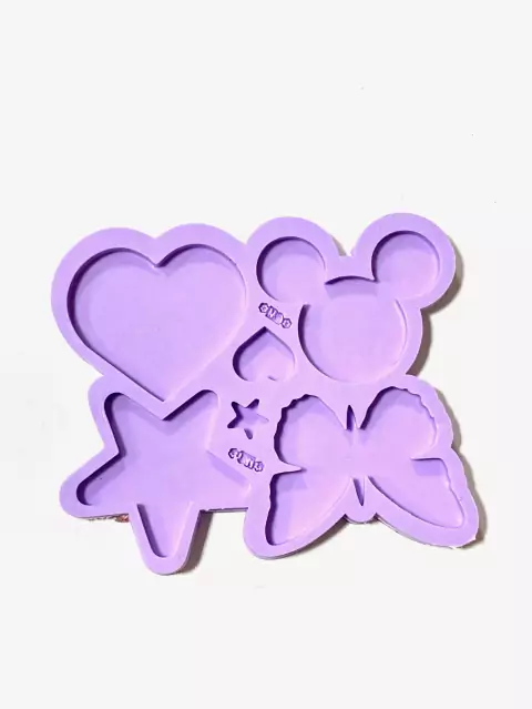 Molde Silicone (CMR225) - Pingentes Sortidos Grande (Coração / Mickey / Estrela / Borboleta)